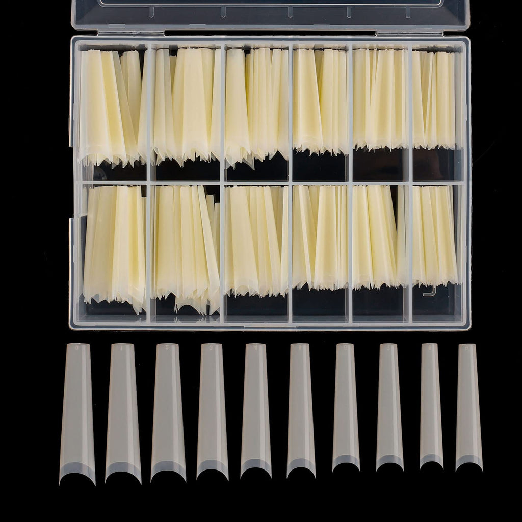 Defuber Tapered Extra Long Nail Tips – 240pcs, 10 Sizes, Natural Ballerina Shape