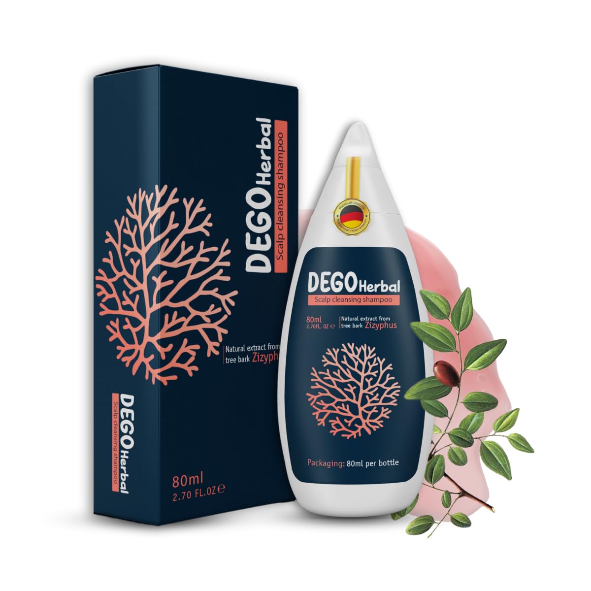 DEGO HERBAL Deep Refresh Zizyphus Scalp Care Shampoo – Gentle Cleanse for Healthy-Looking Hair, 2.7 fl oz