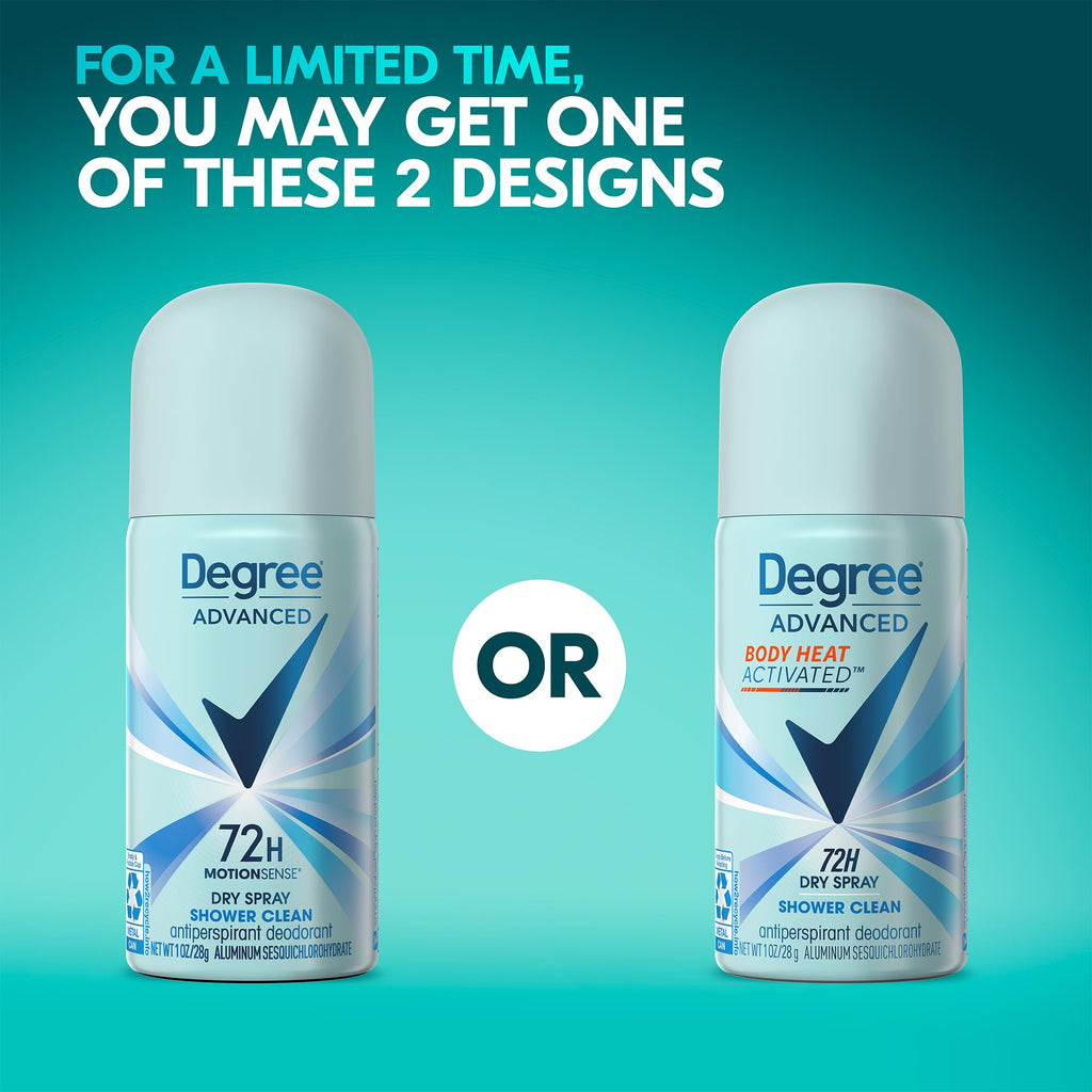 Degree Women Travel Deodorant Antiperspirant Mini Sprays – Body Heat Activated 72H Protection (24-Pack, Shower Clean) | 1 oz
