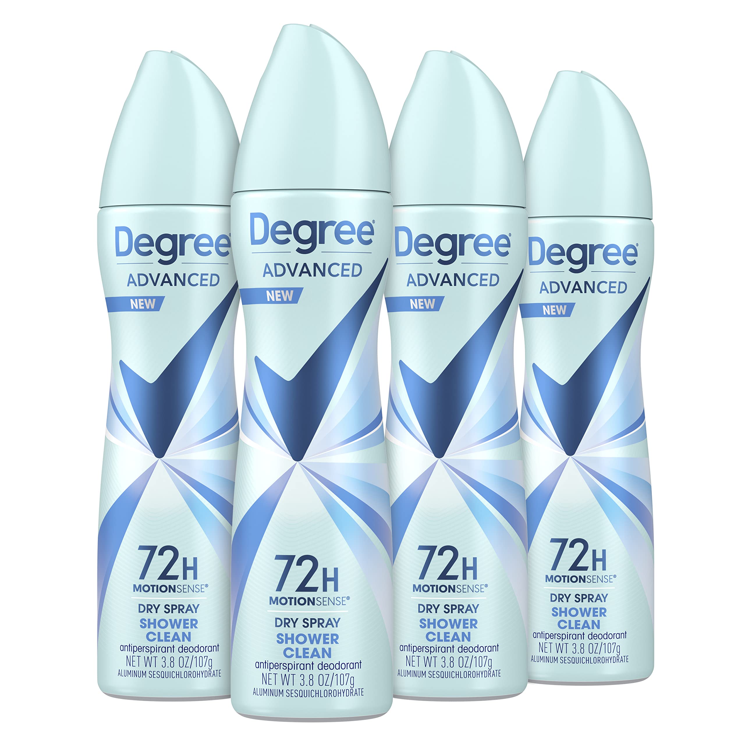 Degree Advanced Shower Clean Antiperspirant Dry Spray with MotionSense – 72-Hour Sweat & Odor Protection (Pack of 4)