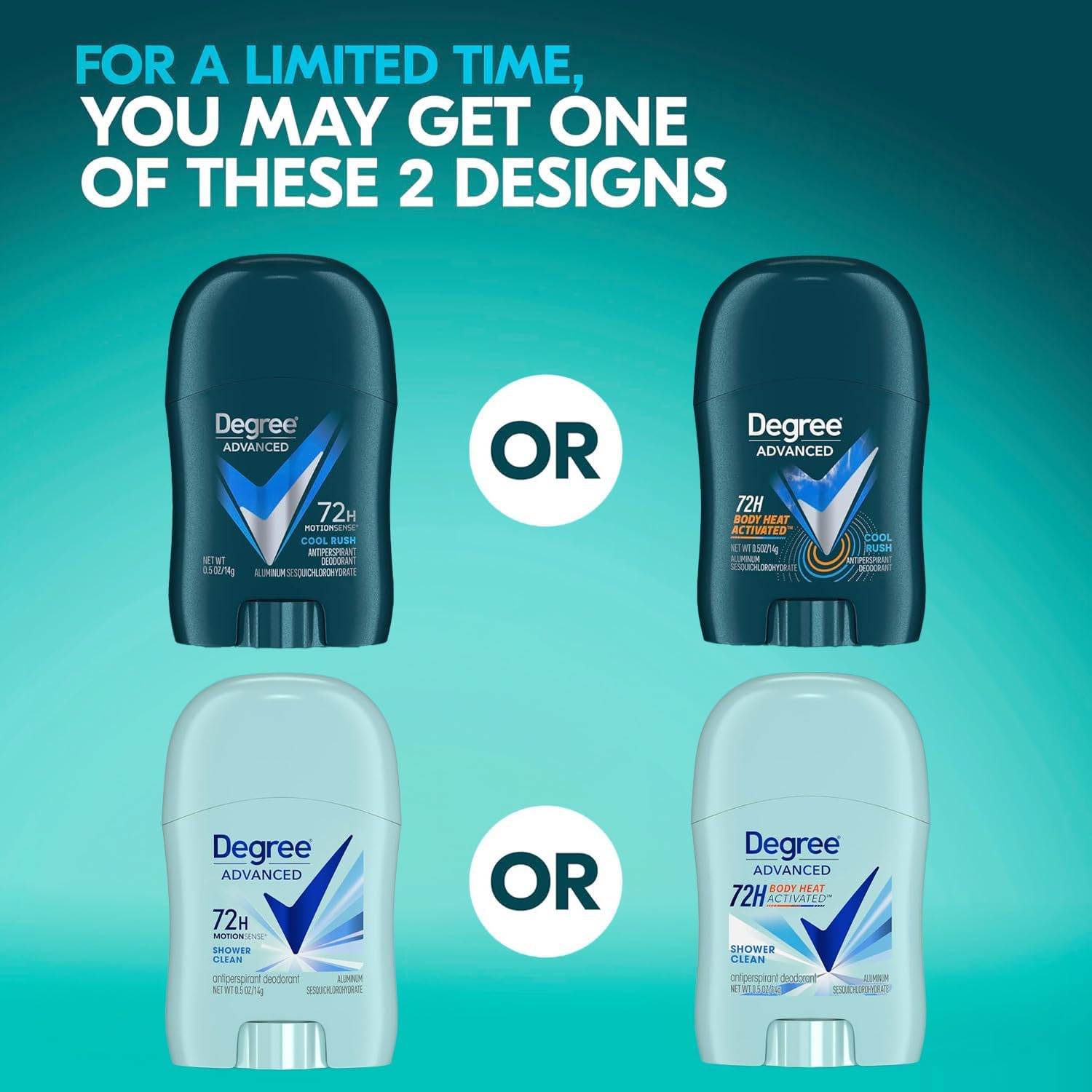 Degree Travel Deodorant Variety Pack – 72 Mini Sticks (36 Cool Rush, 36 Shower Clean)