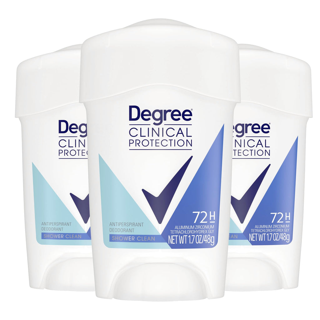 Degree Clinical Protection Shower Clean Antiperspirant Deodorant for Women – 3-Pack, 1.7 oz