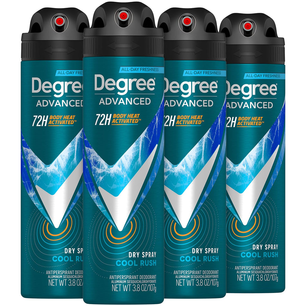 Degree Men's Antiperspirant Deodorant Spray, Cool Rush, 4-Pack – 72H Sweat & Odor Protection