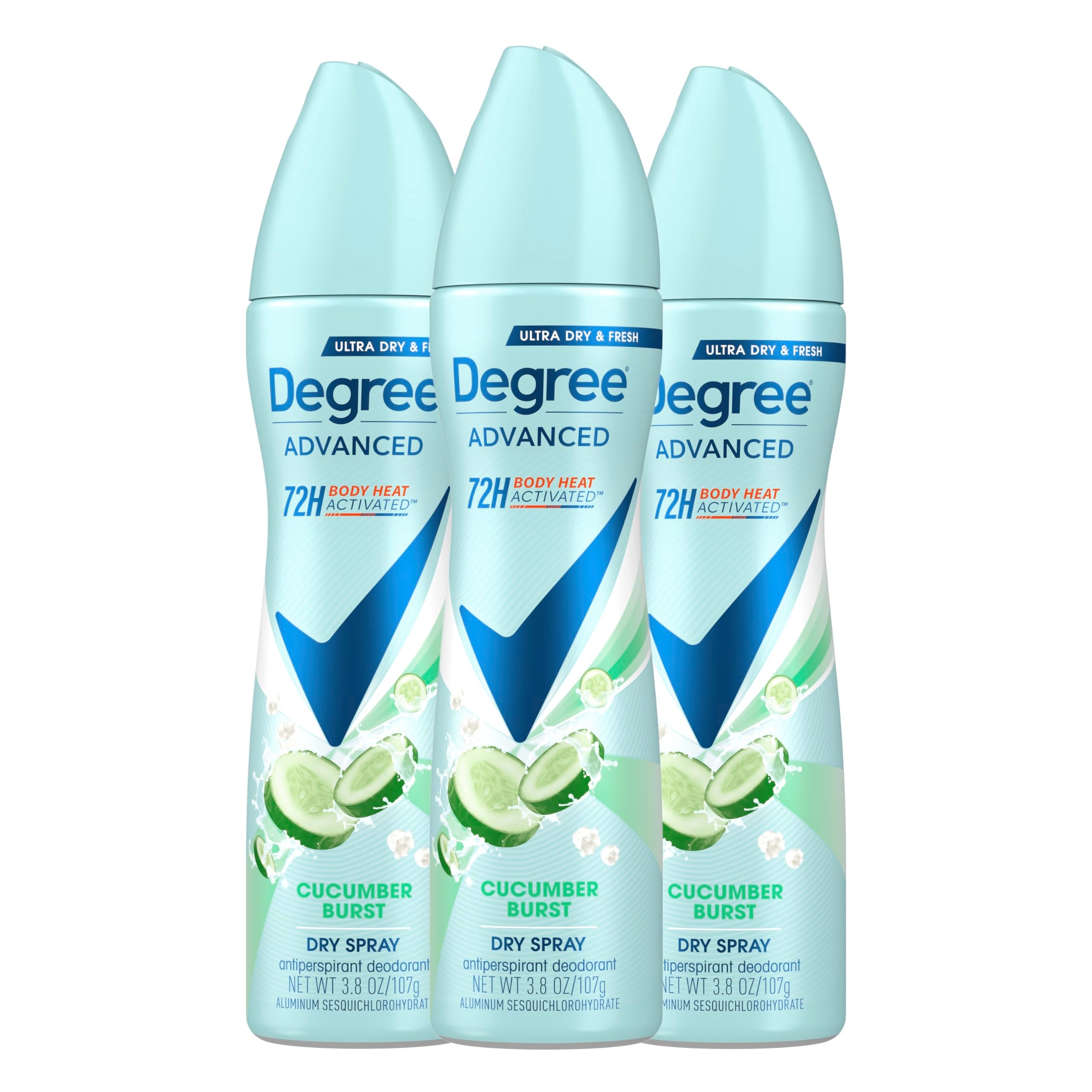 Degree Cucumber Burst Antiperspirant Dry Spray for Women, 3 Count (3.8 oz each) – 72-Hour Sweat & Odor Protection