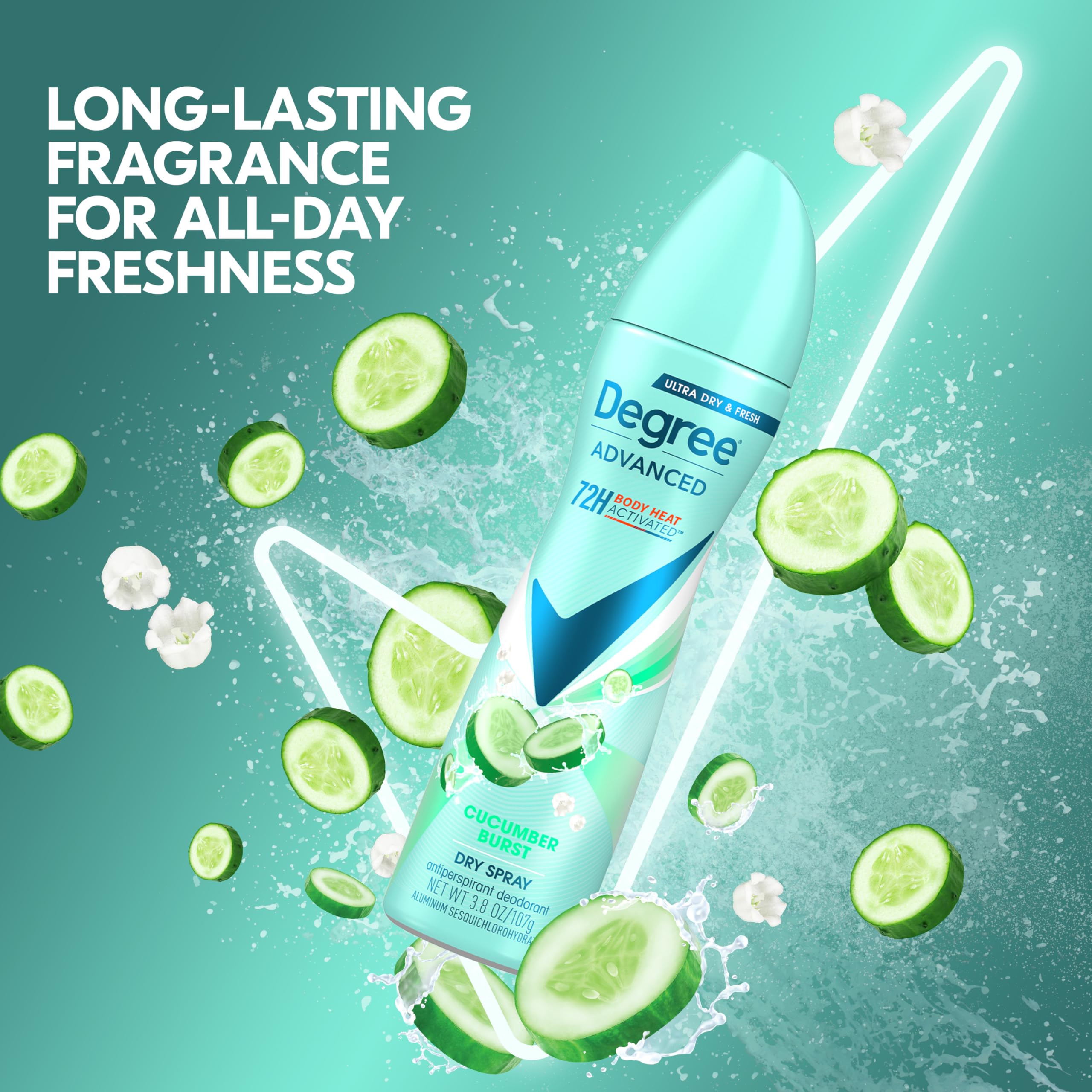Degree Cucumber Burst Antiperspirant Dry Spray for Women, 3 Count (3.8 oz each) – 72-Hour Sweat & Odor Protection
