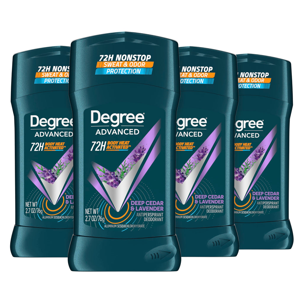 Degree Men Deep Cedar & Lavender Antiperspirant Stick – 72-Hour Sweat and Odor Protection (4 Count)