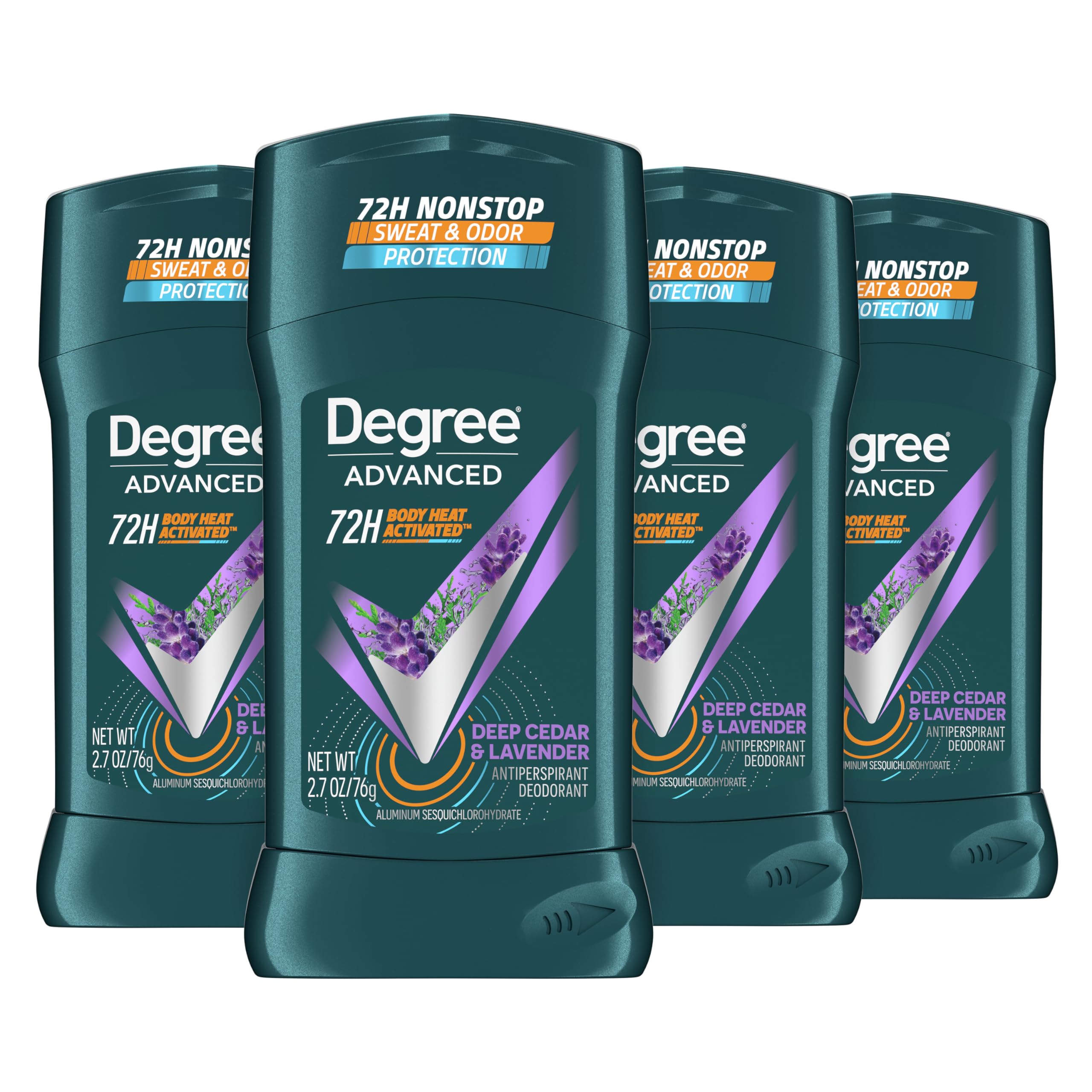 Degree Men Deep Cedar & Lavender Antiperspirant Stick – 72-Hour Sweat and Odor Protection (4 Count)
