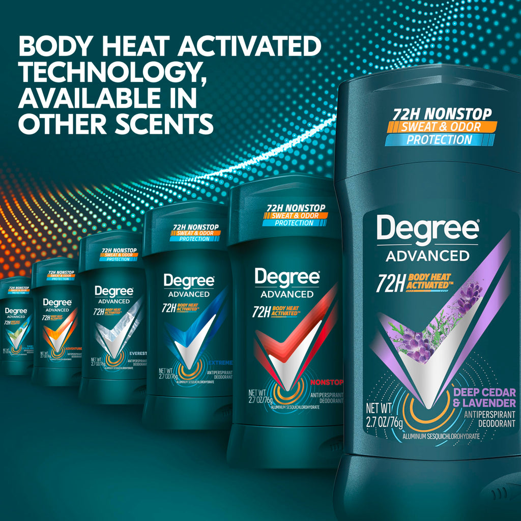 Degree Men Deep Cedar & Lavender Antiperspirant Stick – 72-Hour Sweat and Odor Protection (4 Count)