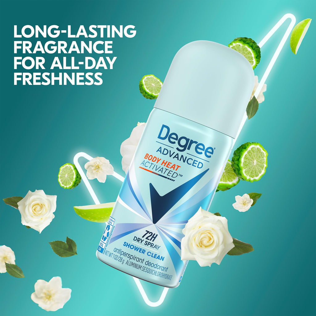Degree Women Travel Deodorant Antiperspirant Mini Sprays – Body Heat Activated 72H Protection (24-Pack, Shower Clean) | 1 oz