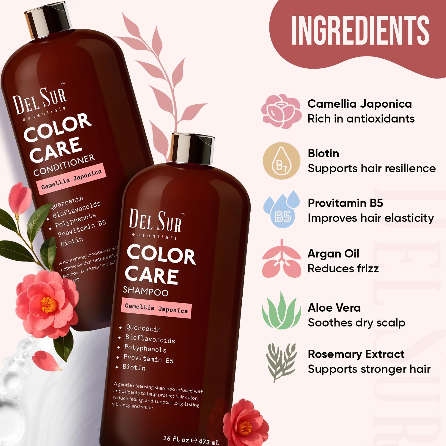 DEL SUR Color Safe Shampoo & Conditioner Set – Color Protect & Hydration (16 oz each)