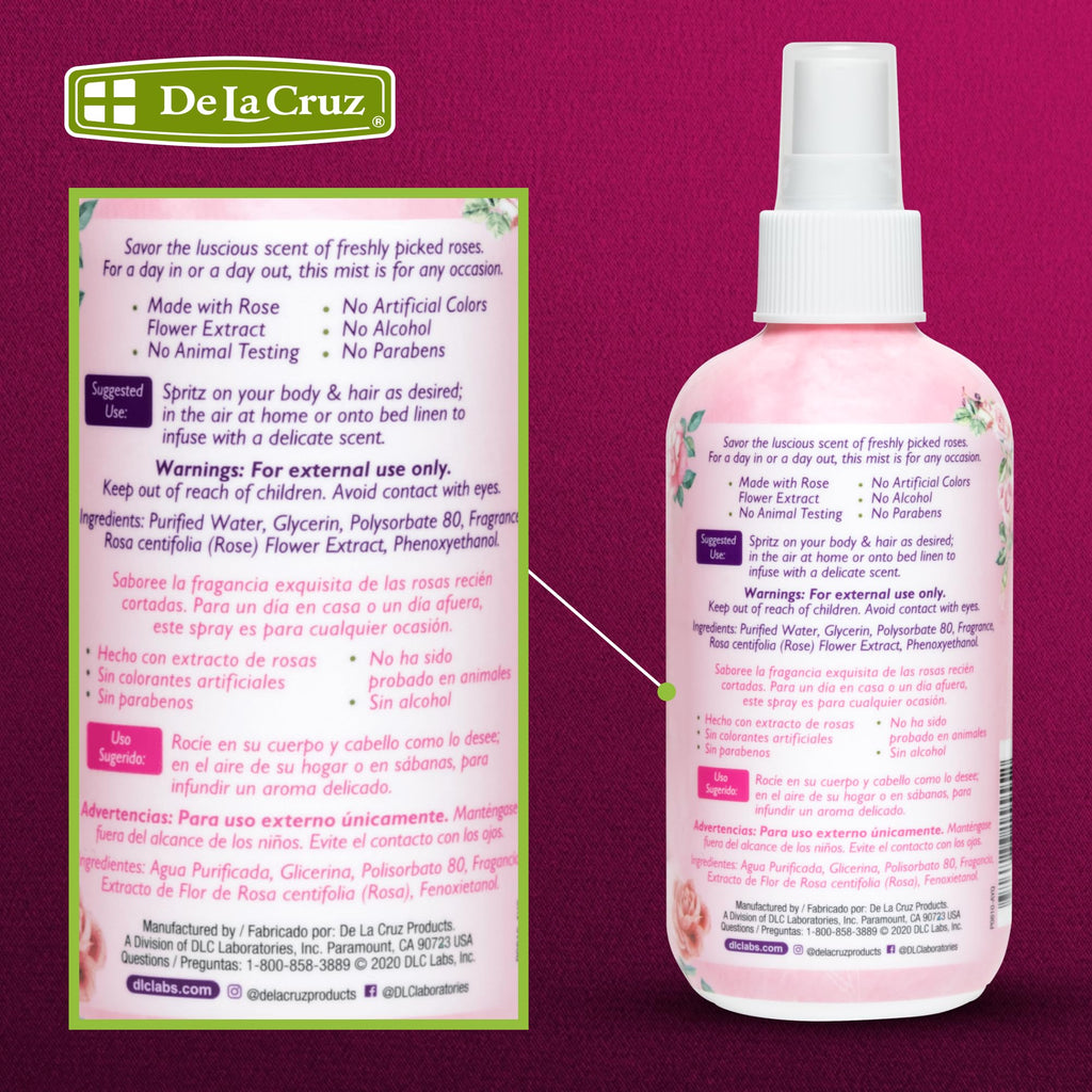 De La Cruz Pure Rose Water Body Mist – Rose Water Spray for Face, Skin & Hair (Alcohol & Paraben Free) 3 x 8 oz