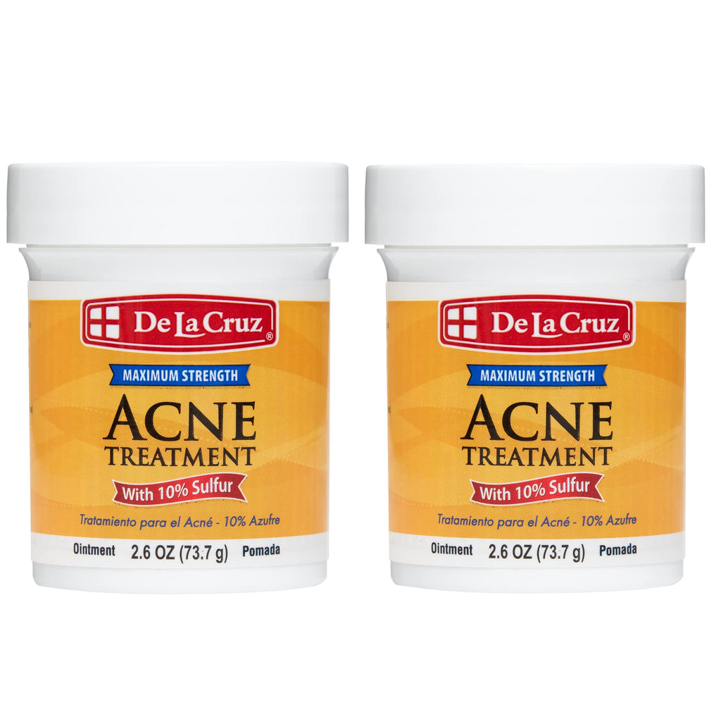 De La Cruz 10% Sulfur Ointment – Acne Spot Treatment for Face & Body, 2 x 2.6 oz