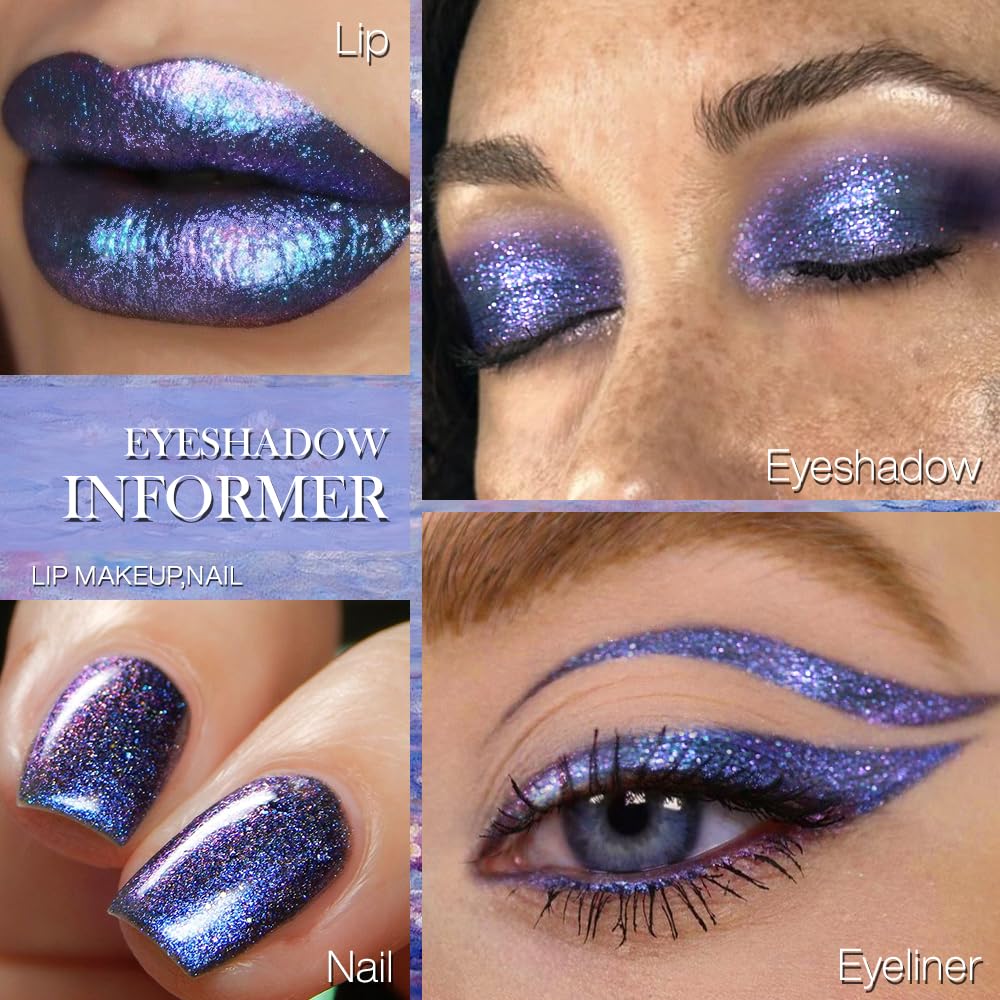 DE'LANCI Purple Blue Duochrome Eyeshadow – Multichrome Shimmer, Long-Lasting