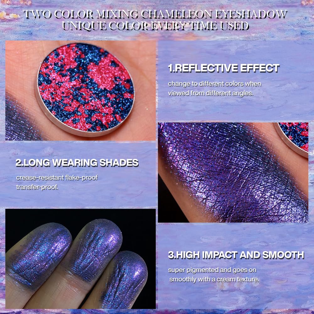 DE'LANCI Purple Blue Duochrome Eyeshadow – Multichrome Shimmer, Long-Lasting