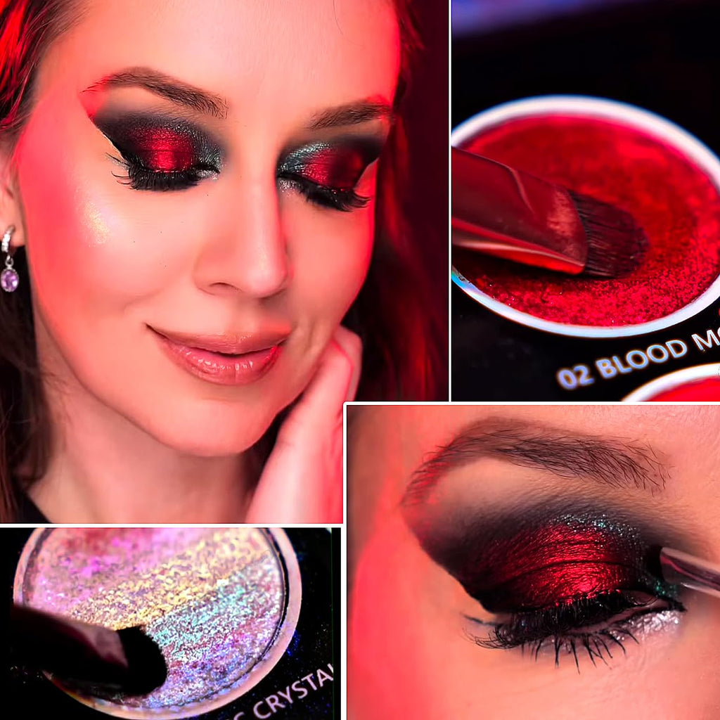 DE'LANCI Red Blue Multichrome Eyeshadow Palette | High Pigment, Vegan Metallic Shimmers
