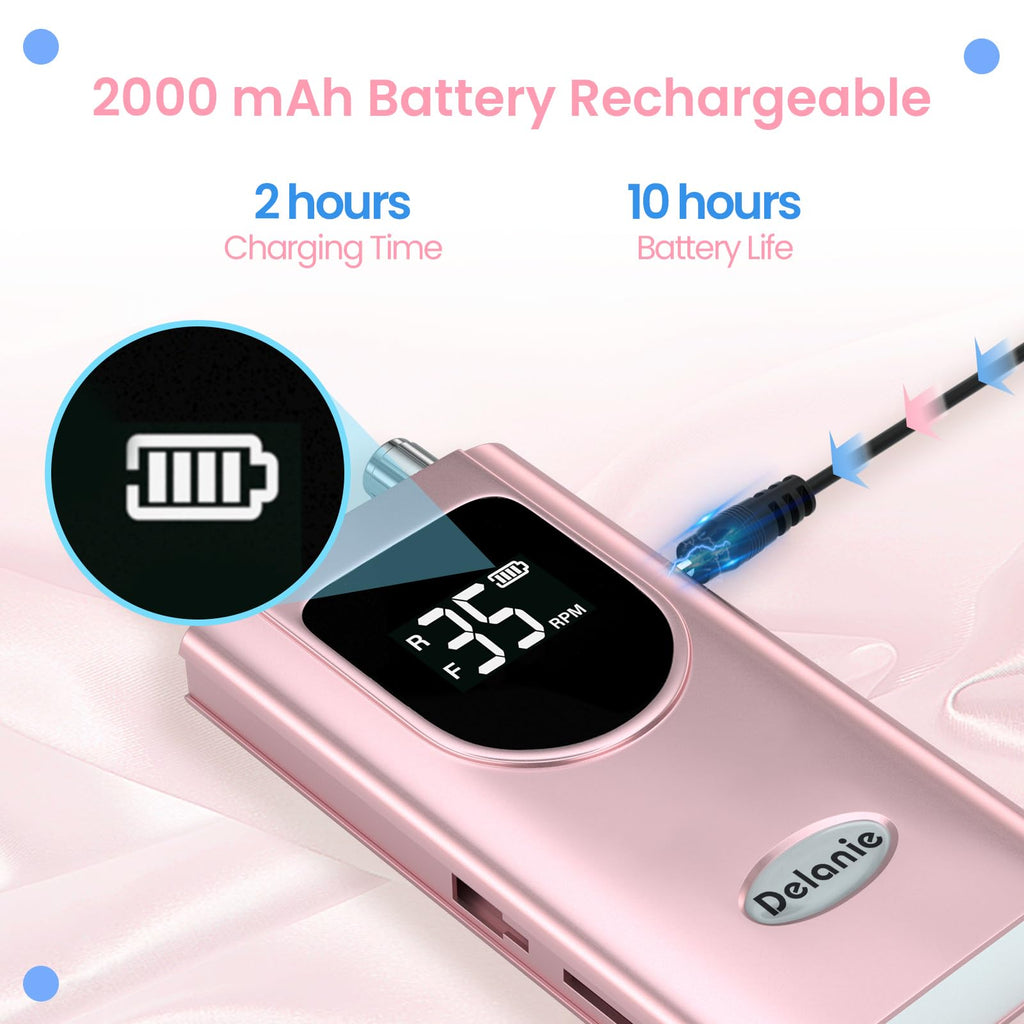 Delanie Electric Nail Drill – 35000 RPM Portable E-File for Nail Tech, Rose Gold