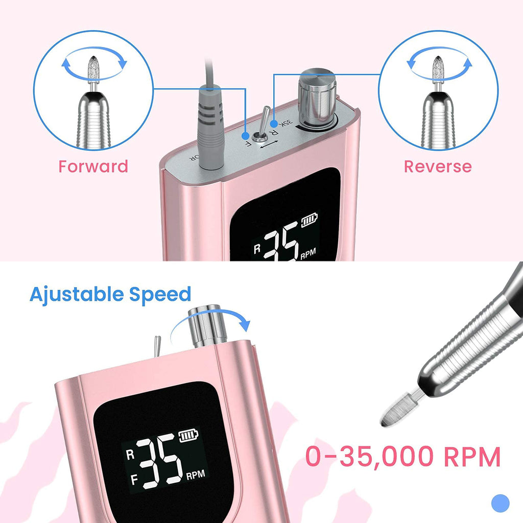 Delanie Electric Nail Drill – 35000 RPM Portable E-File for Nail Tech, Rose Gold