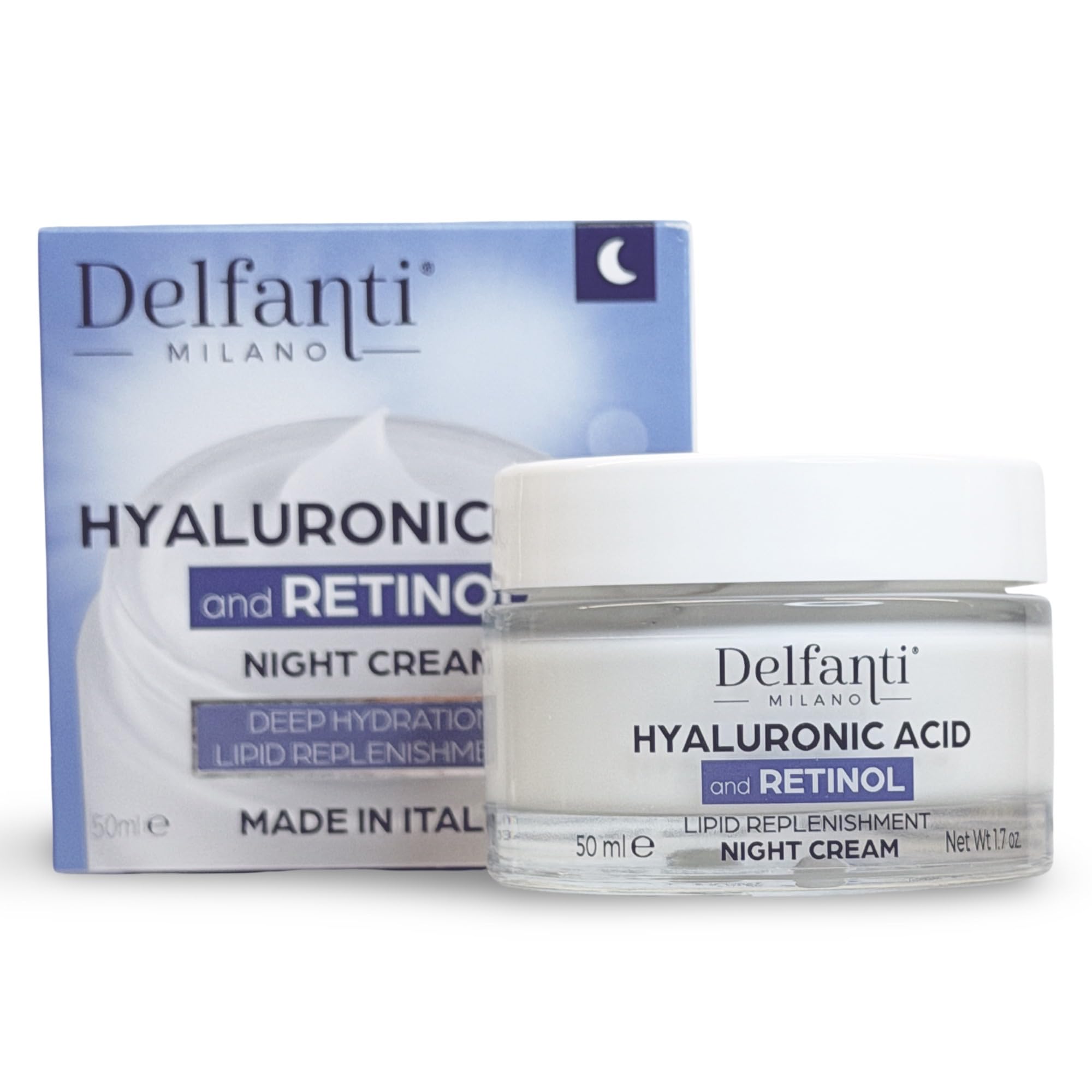 Delfanti-Milano Hyaluronic Acid & Retinol Night Cream – Deep Hydration & Lipid Replenishment