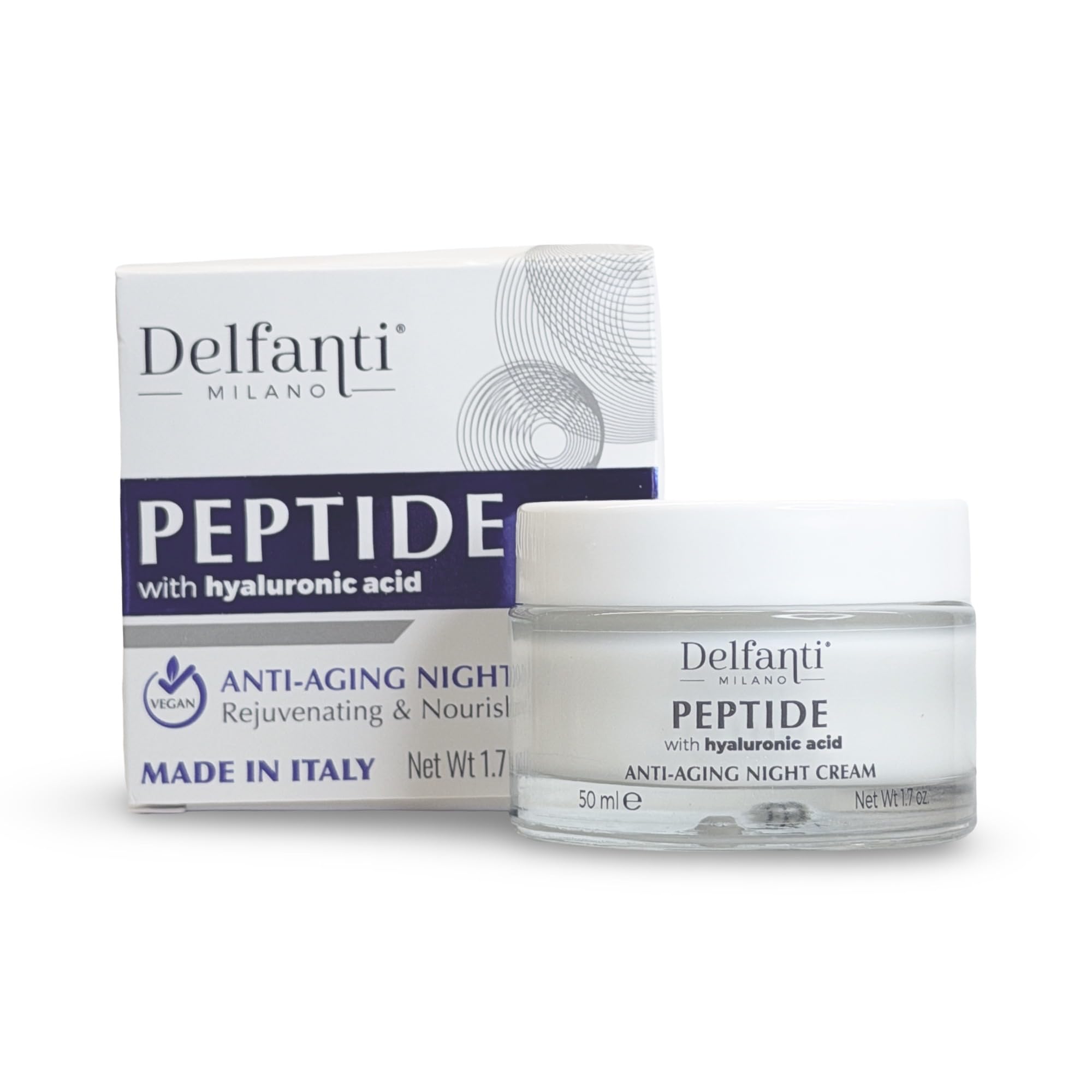 Delfanti-Milano Peptide with Hyaluronic Acid Anti-Aging Night Cream — Made in Italy