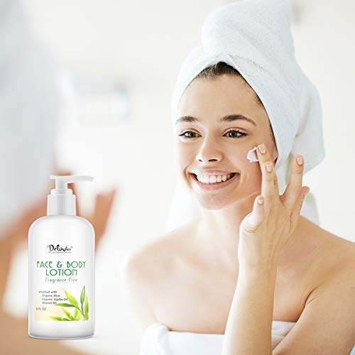 DELÚVIA Moisturizing Body & Face Lotion – Unscented, Organic Aloe Vera, Shea Butter, Jojoba Oil, Vitamin E & B5 | 2 Pack