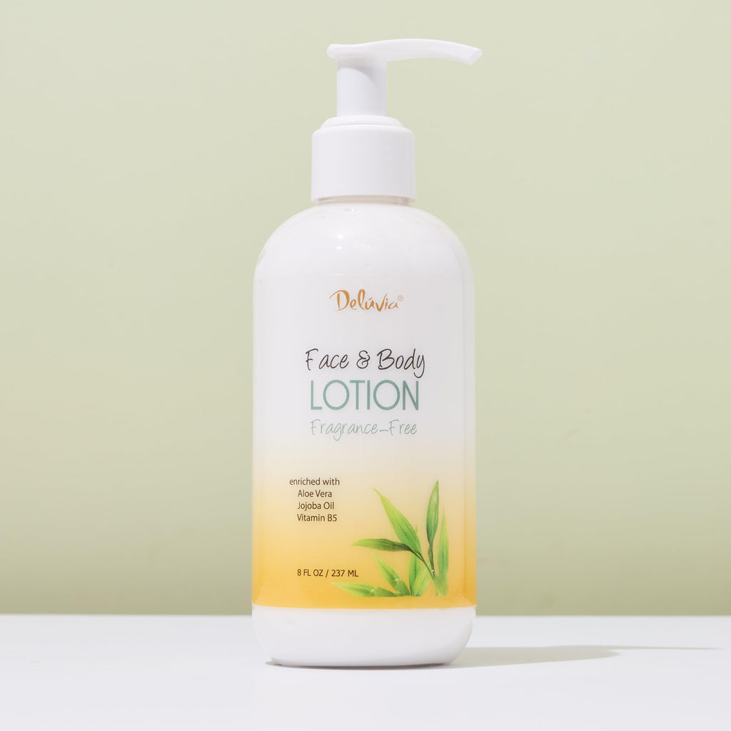 DELÚVIA Moisturizing Body & Face Lotion – Unscented, Organic Aloe Vera, Shea Butter, Jojoba Oil, Vitamin E & B5 | 2 Pack