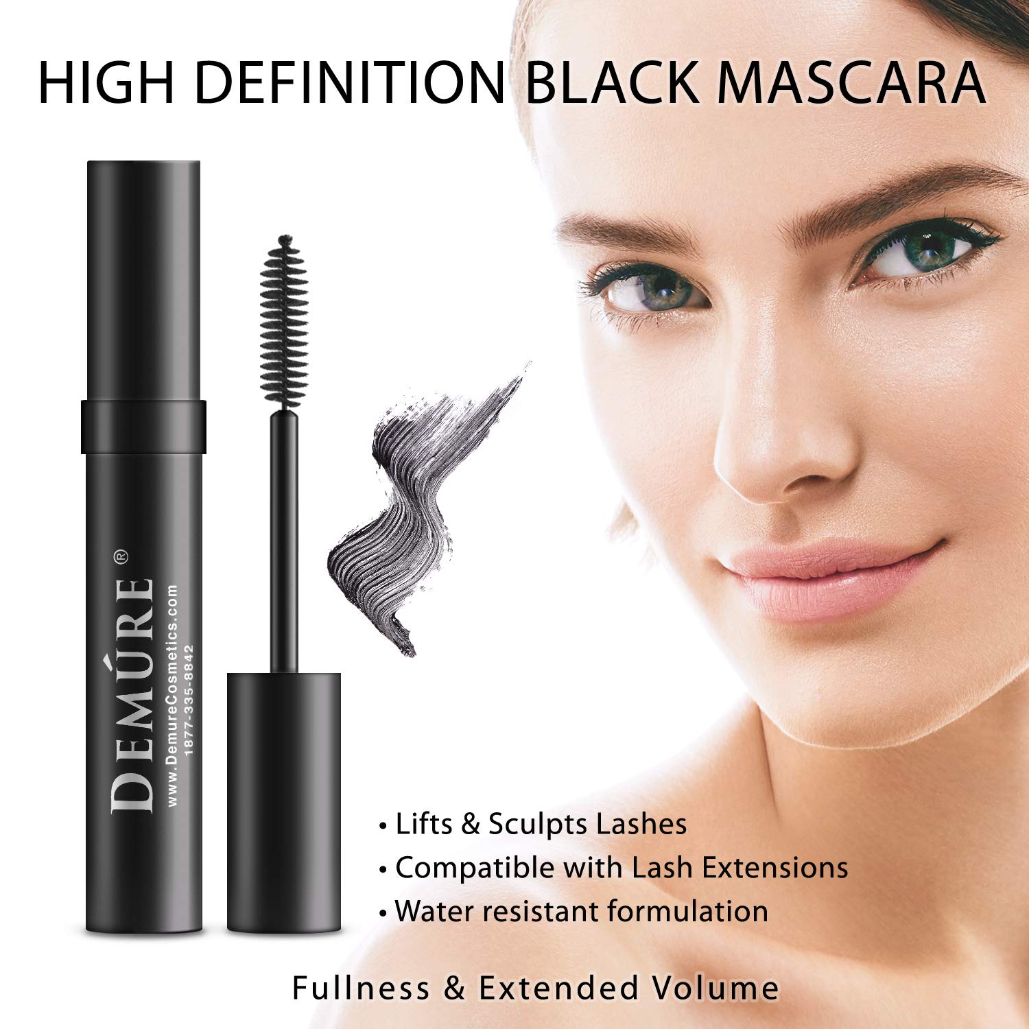 DELÚVIA Demure Mineral Volumizing Mascara – Hydrating, Water-Resistant HD Definition for Long Lashes
