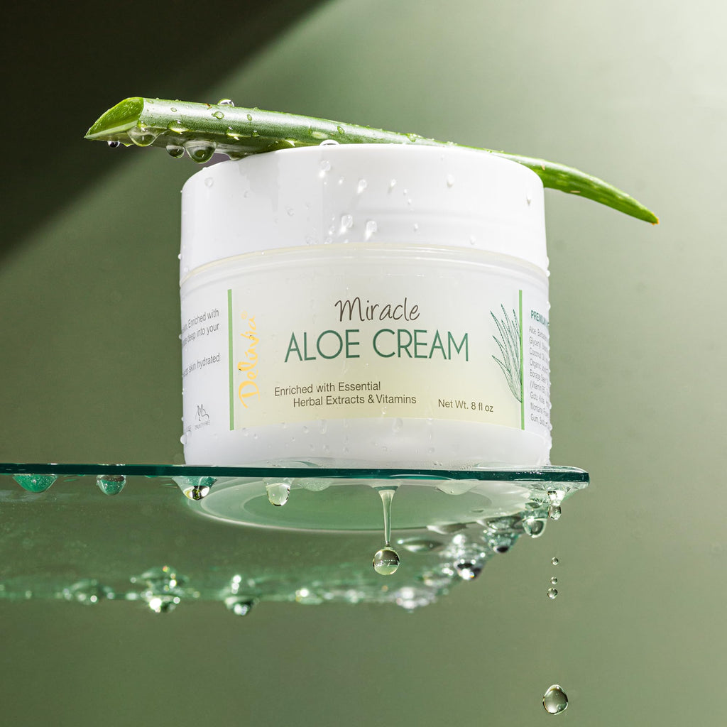 DELÚVIA Miracle Aloe Cream | Face & Body Moisturizer with Vitamin E & Organic Aloe Vera | 2 oz Travel Size
