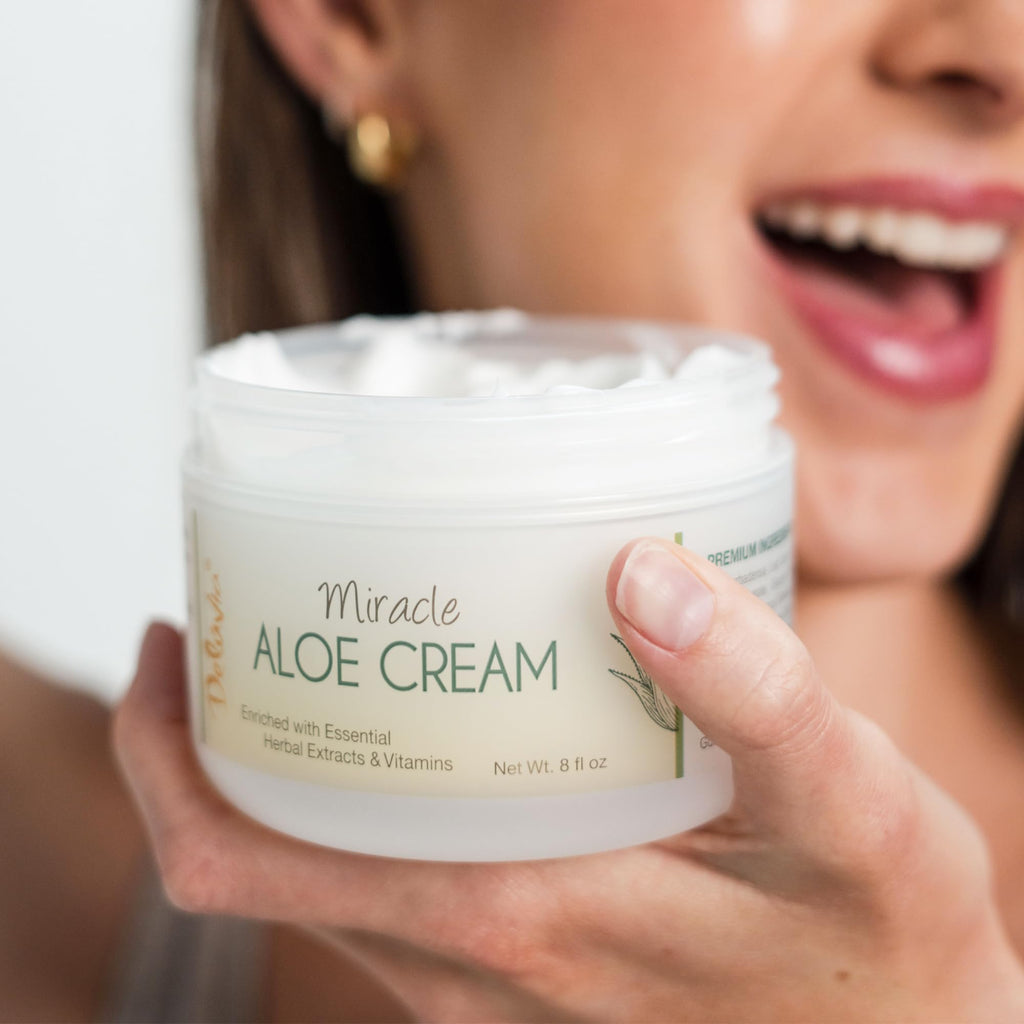 DELÚVIA Miracle Aloe Cream | Face & Body Moisturizer with Vitamin E & Organic Aloe Vera | 2 oz Travel Size