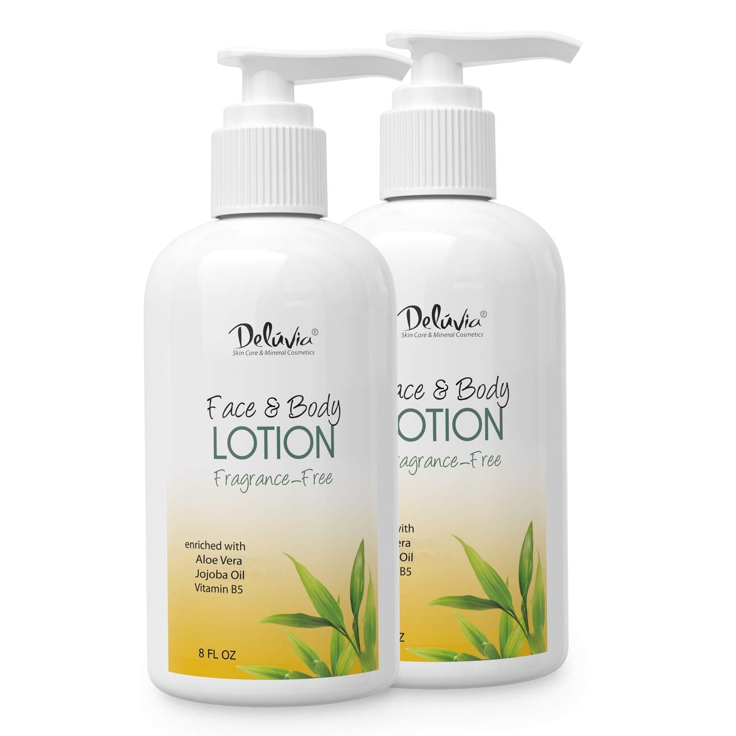 DELÚVIA Moisturizing Body & Face Lotion – Unscented, Organic Aloe Vera, Shea Butter, Jojoba Oil, Vitamin E & B5 | 2 Pack