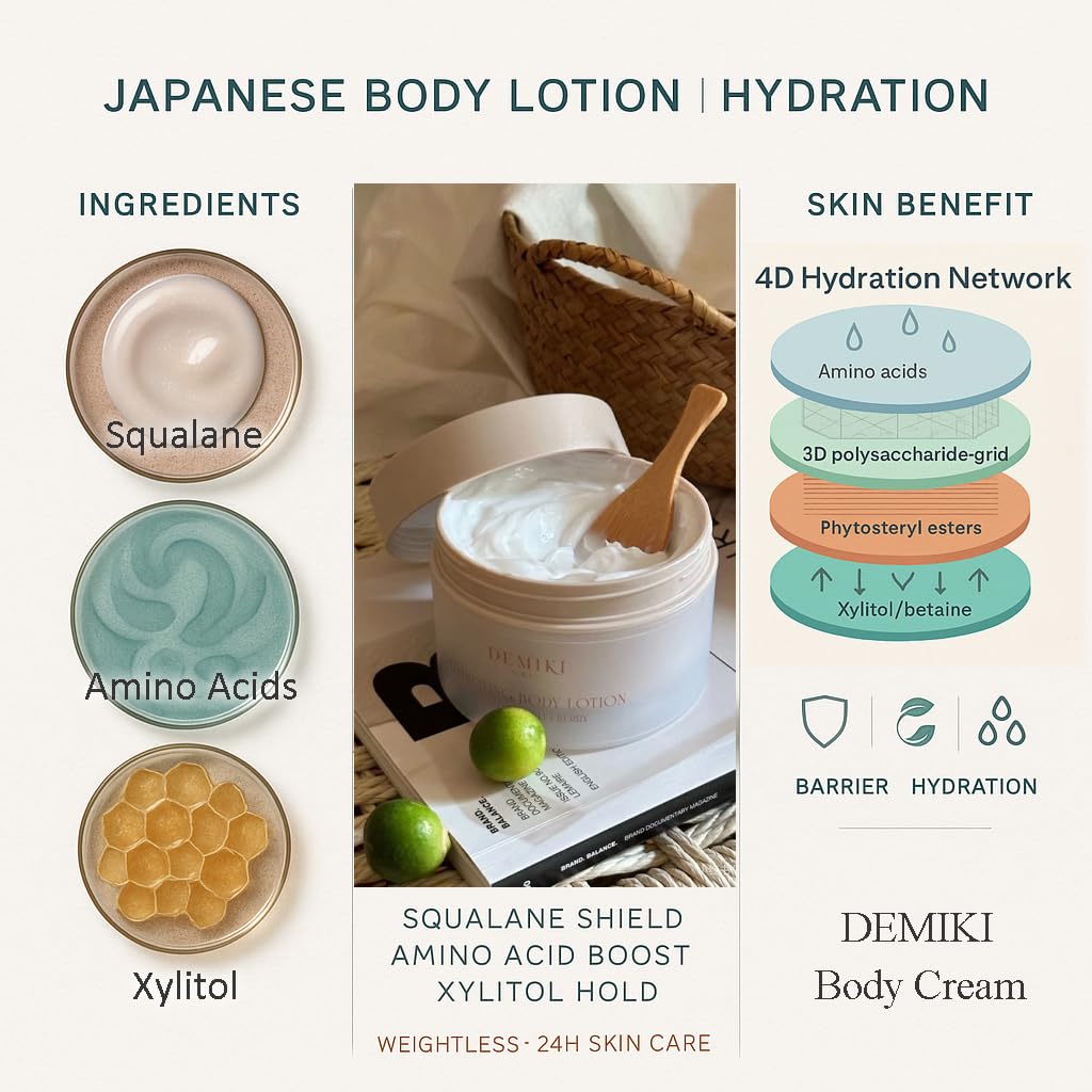 DEMIKI Body Lotion with Squalane & Amino Acids – Hydrating Moisturizer for Dry Skin