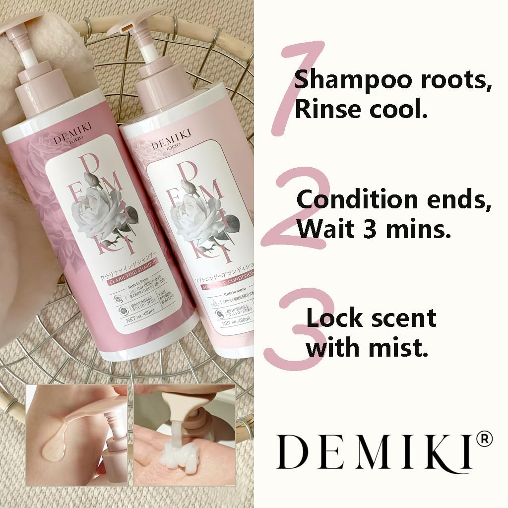 DEMIKI Japanese Shampoo & Conditioner Set for Oily Hair — Rose Scent, Sulfate Free, 32oz