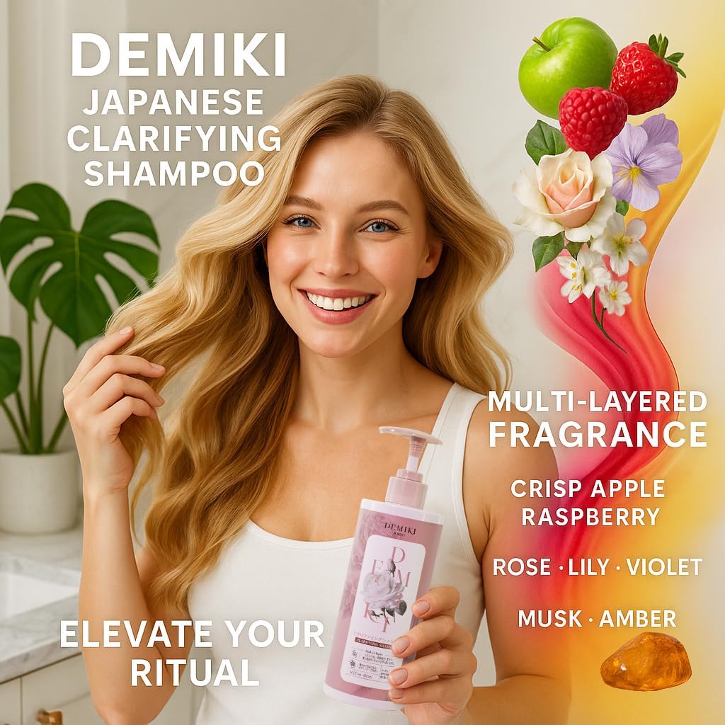 DEMIKI Shampoo for Women | Clarifying, Sulfate-Free Rose-Scented Keratin Care for Oily Hair (450ml)