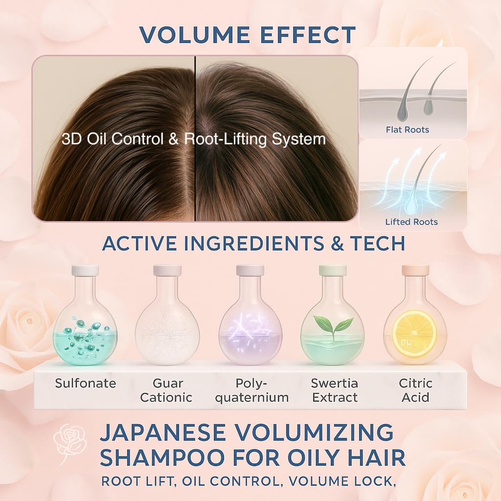DEMIKI Shampoo for Women — Rose-Scented Clarifying Shampoo for Oily Hair with Keratin Care (Sulfate Free & Paraben Free) 450ml x2