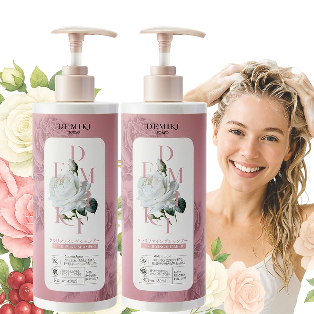 DEMIKI Shampoo for Women — Rose-Scented Clarifying Shampoo for Oily Hair with Keratin Care (Sulfate Free & Paraben Free) 450ml x2