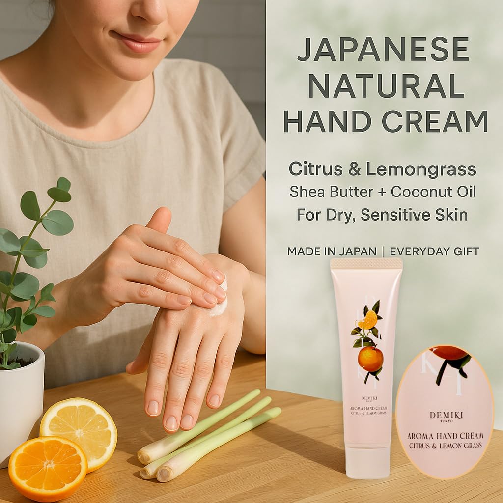 DEMIKI Shea Butter Hand Cream – Hydrating Japanese Skincare for Dry Hands | Citrus & Lemongrass, Travel 50g