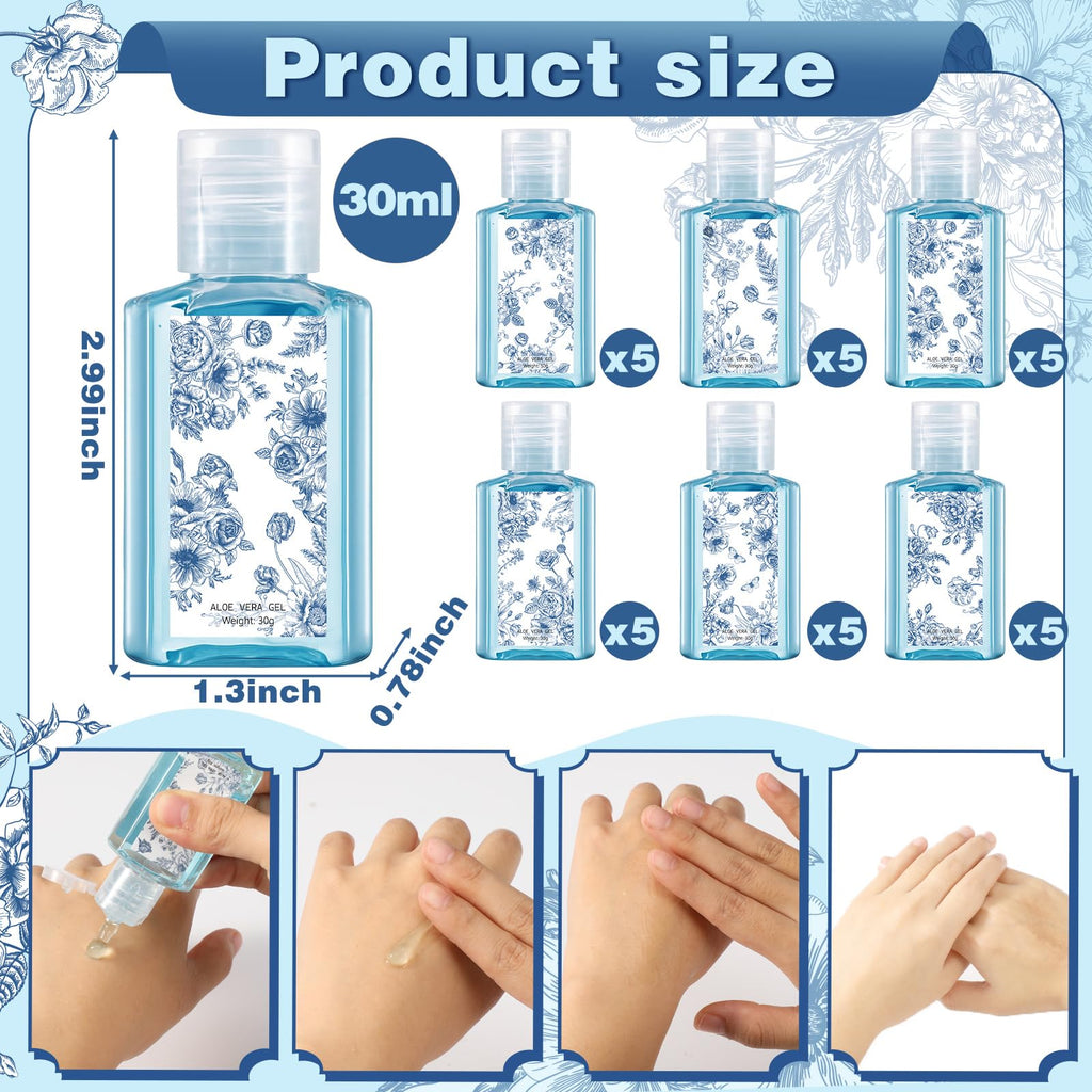 Demissle 30 Pcs Blue and White Flower Mini Aloe Vera Gel Wedding Favors – 1oz Travel Size