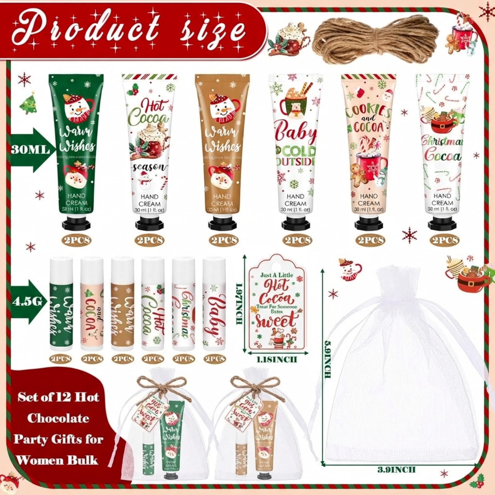 Demissle 12-Piece Christmas Hand Cream & Lip Balm Gift Set – Hot Cocoa Party Favors