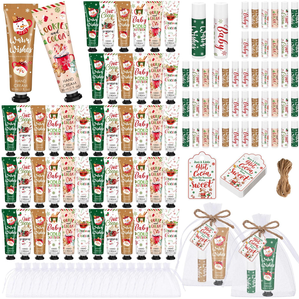 Demissle 48-Piece Christmas Hand Cream & Lip Balm Party Favors | Hot Cocoa Gifts Set