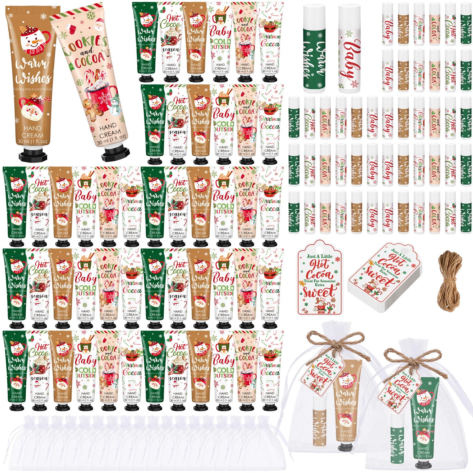 Demissle 48-Piece Christmas Hand Cream & Lip Balm Party Favors | Hot Cocoa Gifts Set