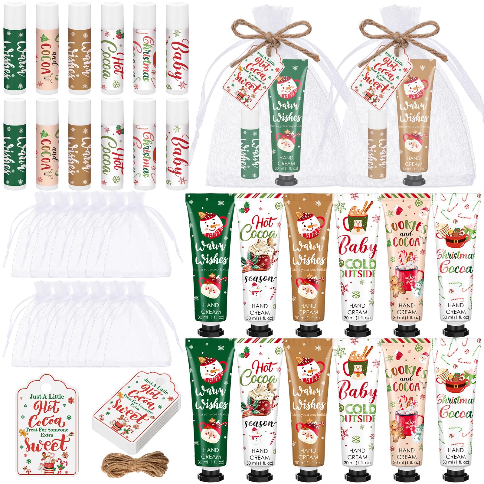 Demissle 12-Piece Christmas Hand Cream & Lip Balm Gift Set – Hot Cocoa Party Favors