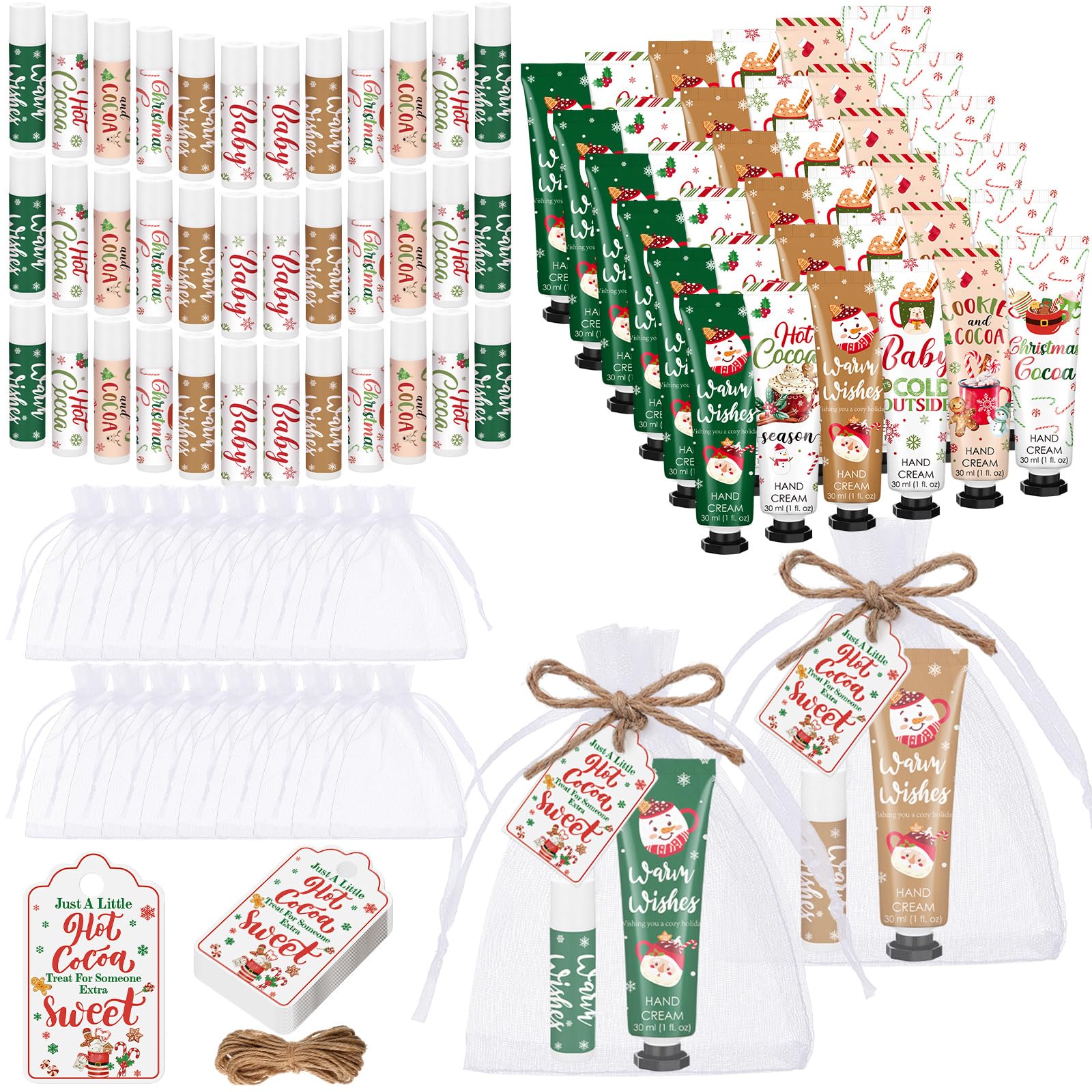 Demissle Christmas Hot Cocoa Hand Cream & Lip Balm Gift Set – 72 Pcs Party Favors