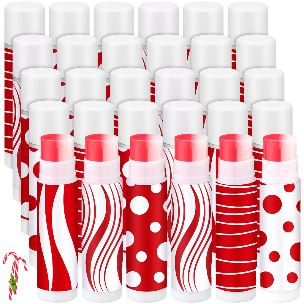 Demissle Christmas Lip Balms 30-Pack — Mint Candy Cane Flavor, Red & White Design
