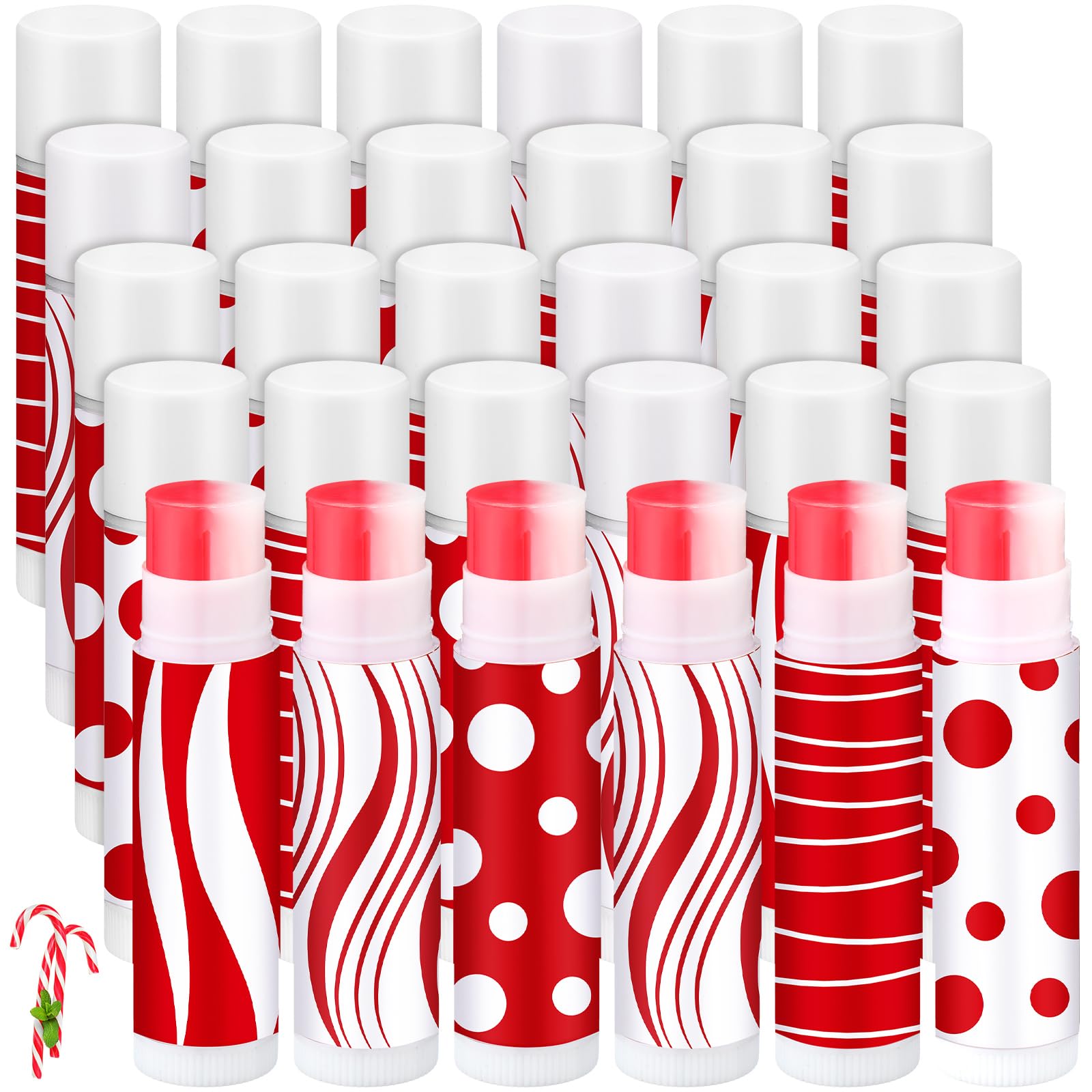 Demissle Christmas Lip Balms 30-Pack — Mint Candy Cane Flavor, Red & White Design