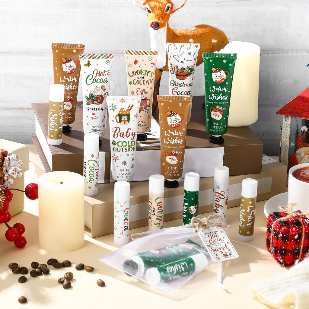 Demissle 48-Piece Christmas Hand Cream & Lip Balm Party Favors | Hot Cocoa Gifts Set