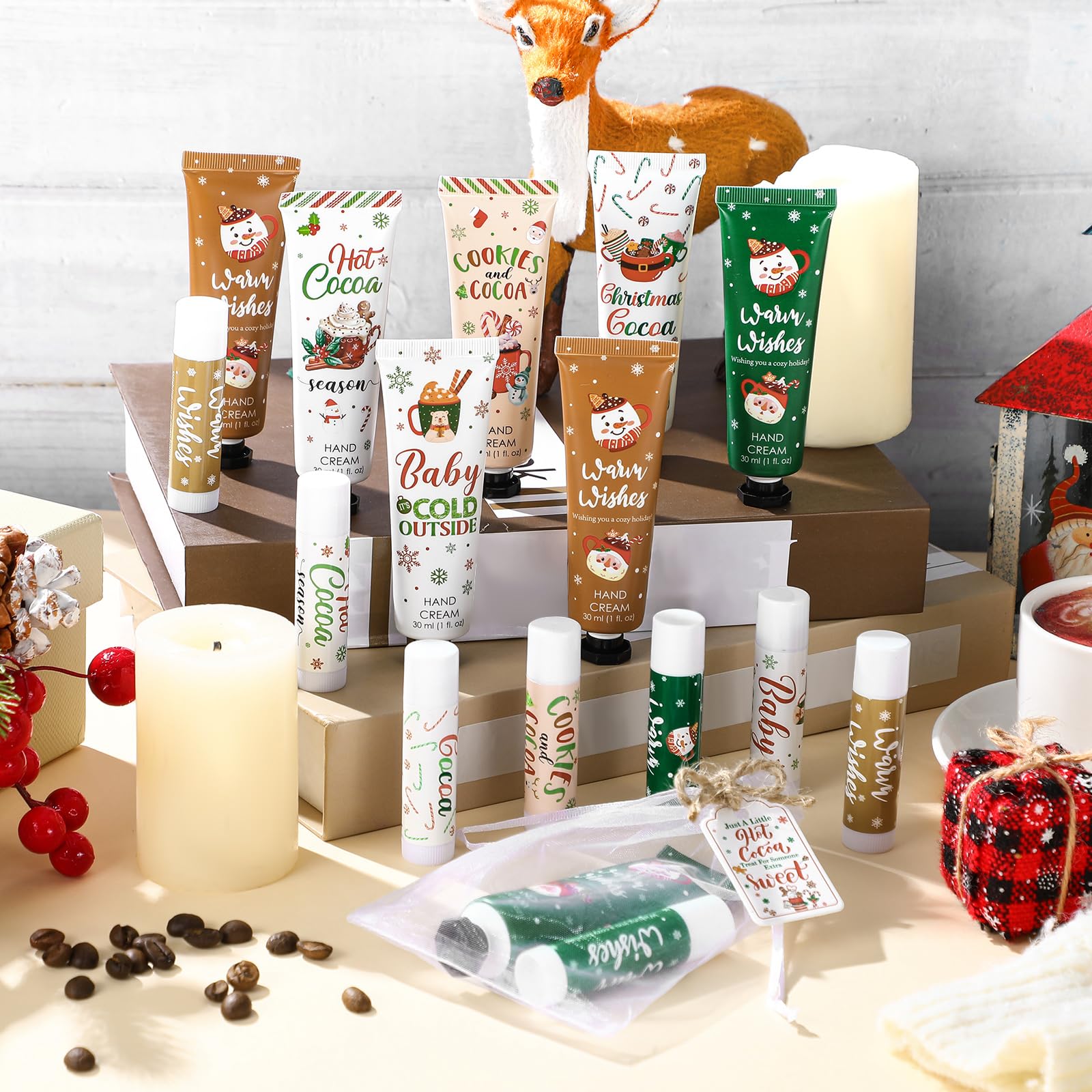Demissle 48-Piece Christmas Hand Cream & Lip Balm Party Favors | Hot Cocoa Gifts Set