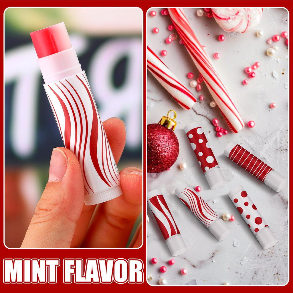 Demissle Christmas Lip Balms 30-Pack — Mint Candy Cane Flavor, Red & White Design