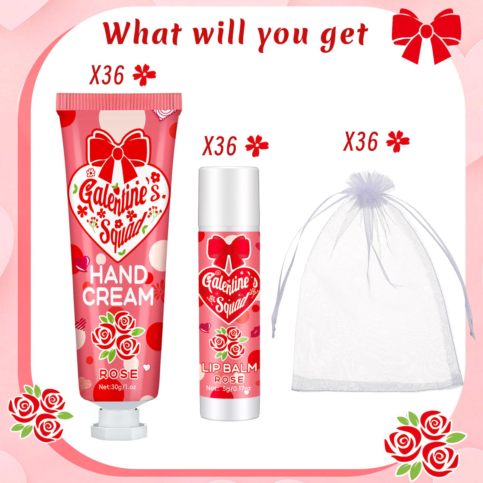 Demissle Galentine Gift Set: 36 Hand Cream & 36 Lip Balm Bulk Gifts for Friends