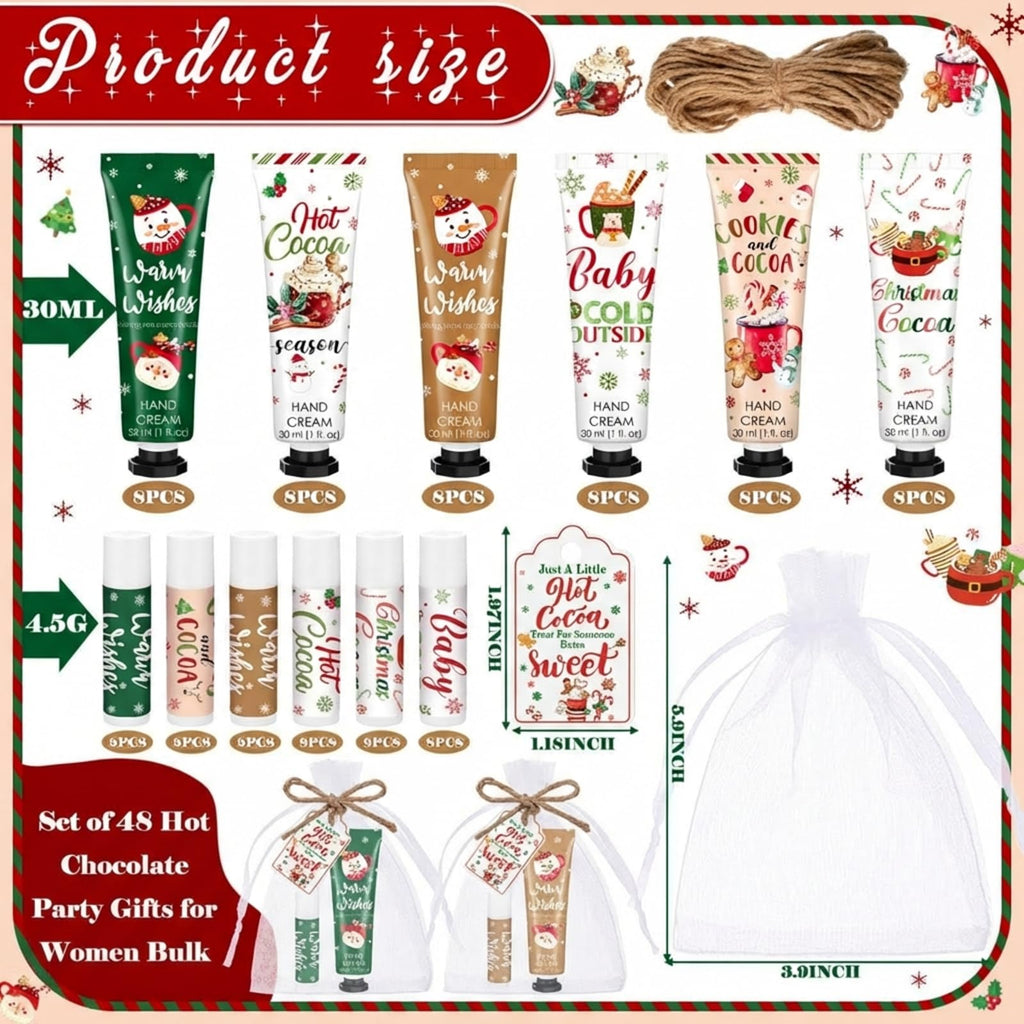 Demissle 48-Piece Christmas Hand Cream & Lip Balm Party Favors | Hot Cocoa Gifts Set