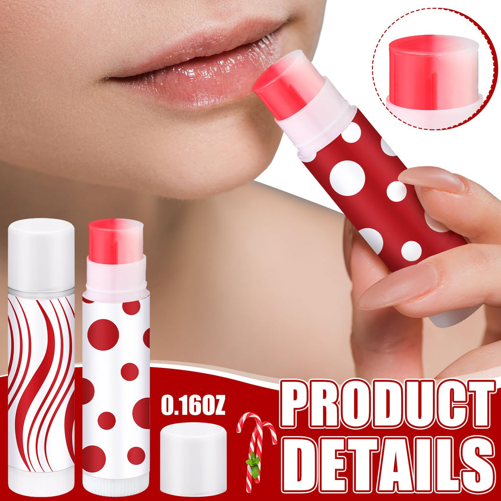 Demissle Christmas Lip Balms 30-Pack — Mint Candy Cane Flavor, Red & White Design