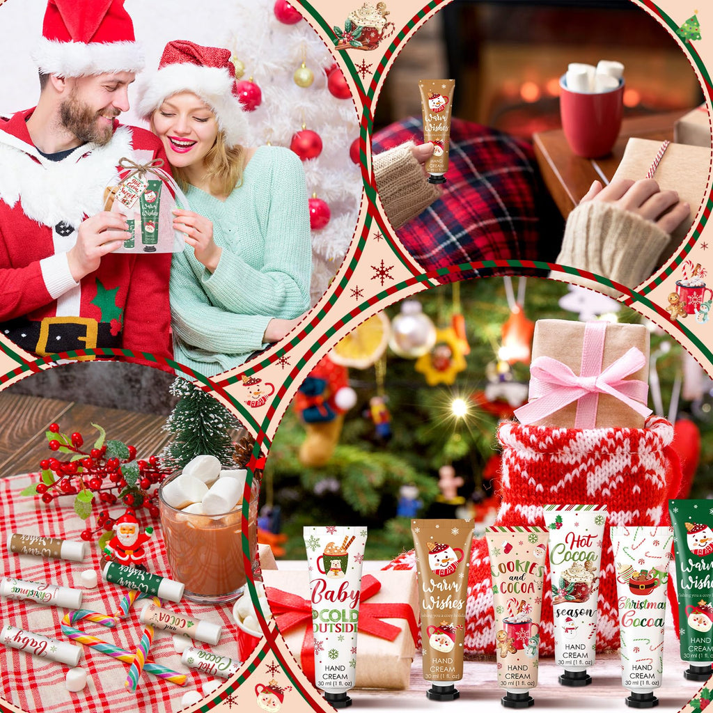 Demissle 48-Piece Christmas Hand Cream & Lip Balm Party Favors | Hot Cocoa Gifts Set
